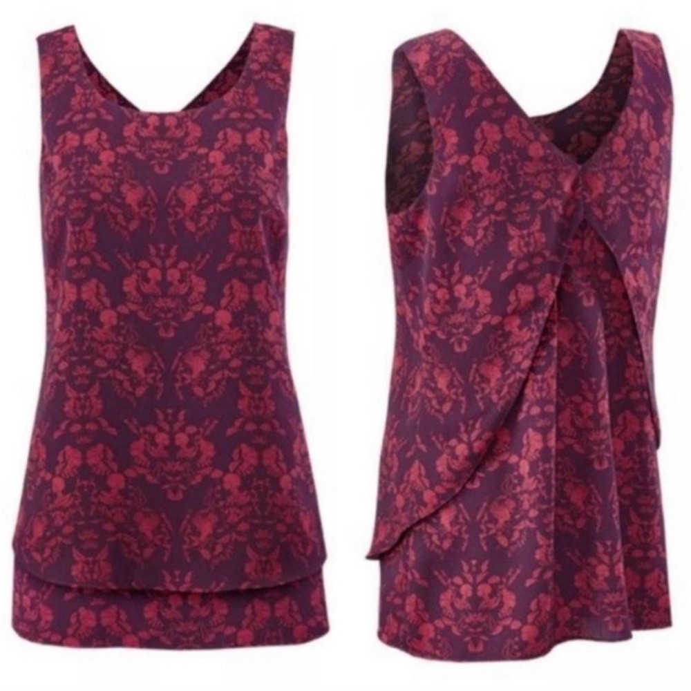 CAbi Cameo Print Tunic Blouse Top Layered Sleeveless Women’s Medium #3258 NEW